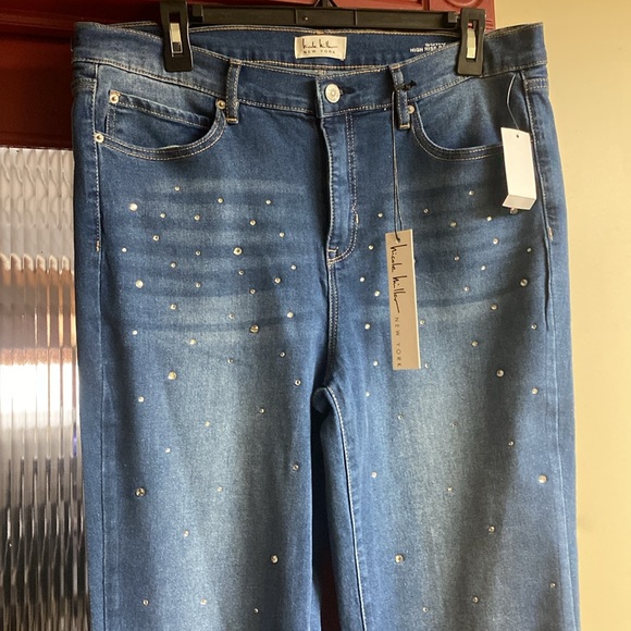 Nicole Miller Sparkling Crystal Stretch High Rise Boot Cut Jeans New With Tags - Picture 2 of 16